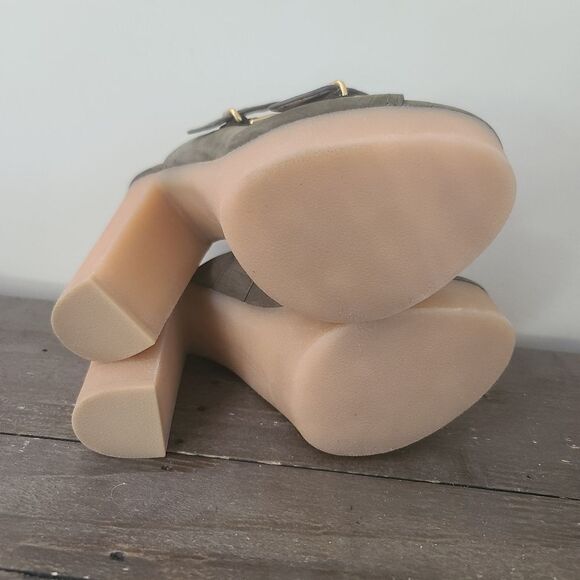 VERONICA BEARD GARRICK DUAL BUCKLE PLATFORM SANDALS Olive Green Size 8.5 New - Picture 8 of 10